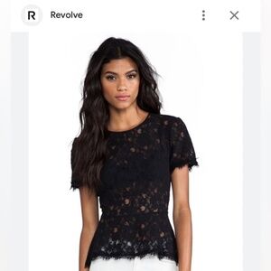 BCBG Max Azria Max Azria Short Sleeve Black Lace Peplum Top, 8 or 10